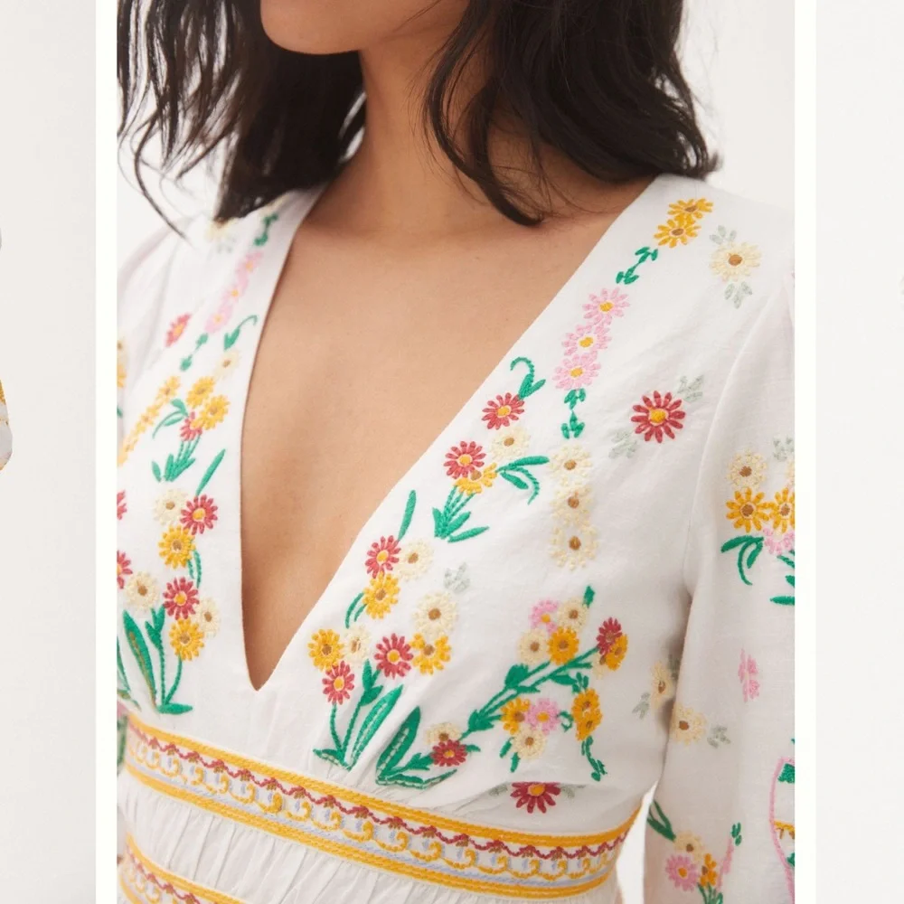 Anthropologie Deep V Floral Mini Dress - Picture 2 of 8